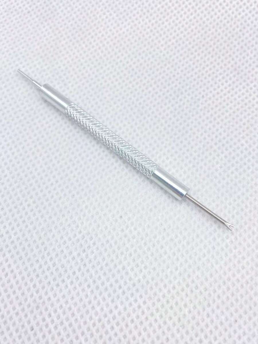 1pc Watch Repair Tool, Alloy Steel Material, Long Split-End Double-Headed Wrench - Silver - View 1