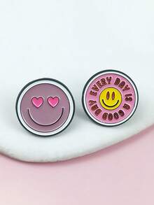 Funny Mood Hand Gesture Enamel Pin - Yellow Smiling Face Meme Style Brooch - Multicolor - View 5