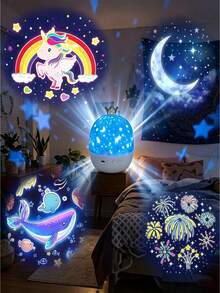 1pc Crown Starry Sky Projection Night Light With 21 Projection Films, USB Rechargeable Bedroom Ocean Dinosaur Mermaid Unicorn Pattern Projection Lamp, Colorful Rotating Star Moon Atmosphere Light, Suitable For Birthday, Christmas, Party - Multicolor - View 4