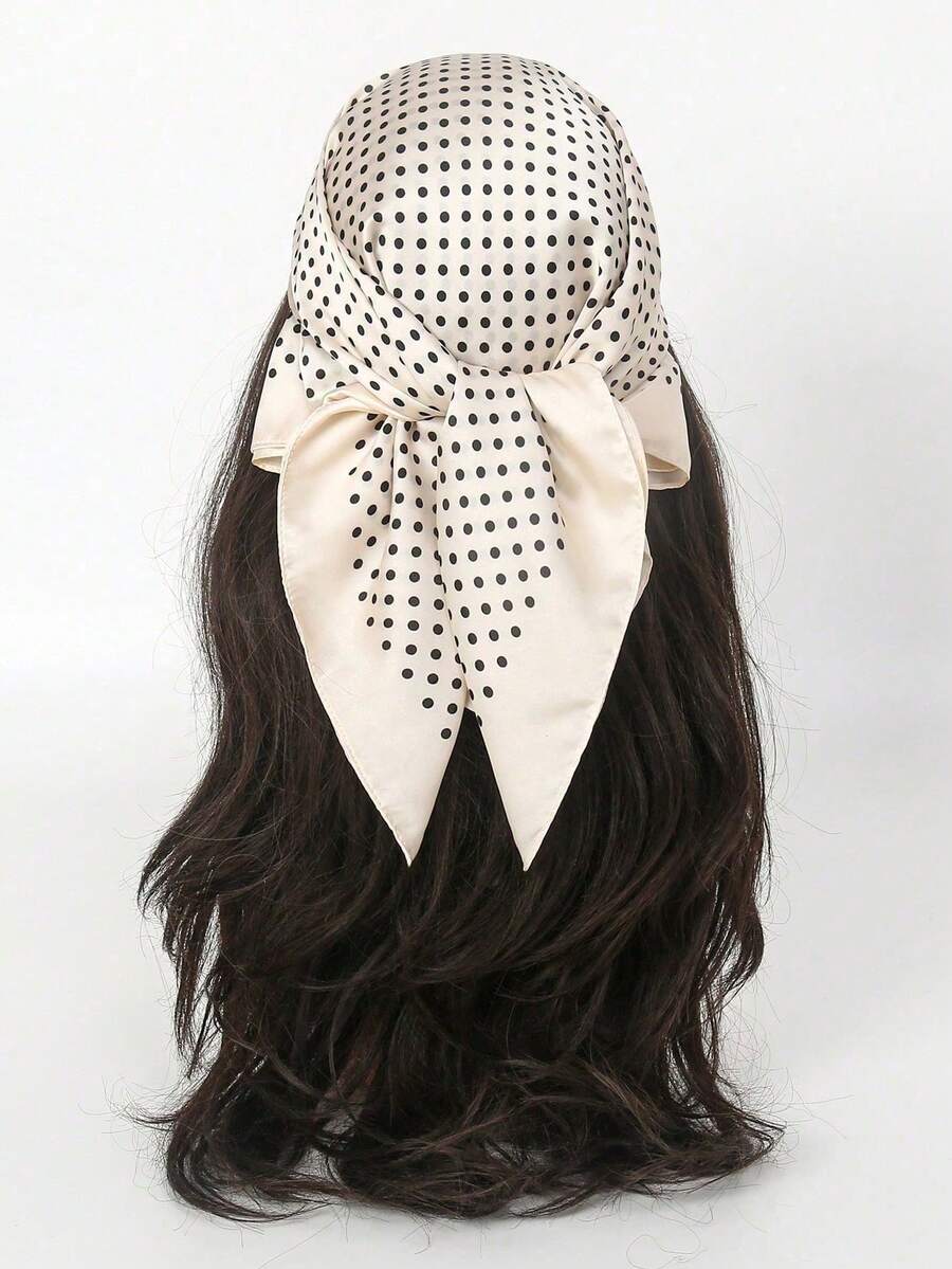 1 pièce Foulard carré en soie satinée à motif floral marguerite de luxe, bandeau multifonction pour femme, convient pour les voyages, les vacances, les loisirs et le quotidien, foulard de tête, petit foulard de cou pour les trajets quotidiens - S41252-Beige - Voir 1