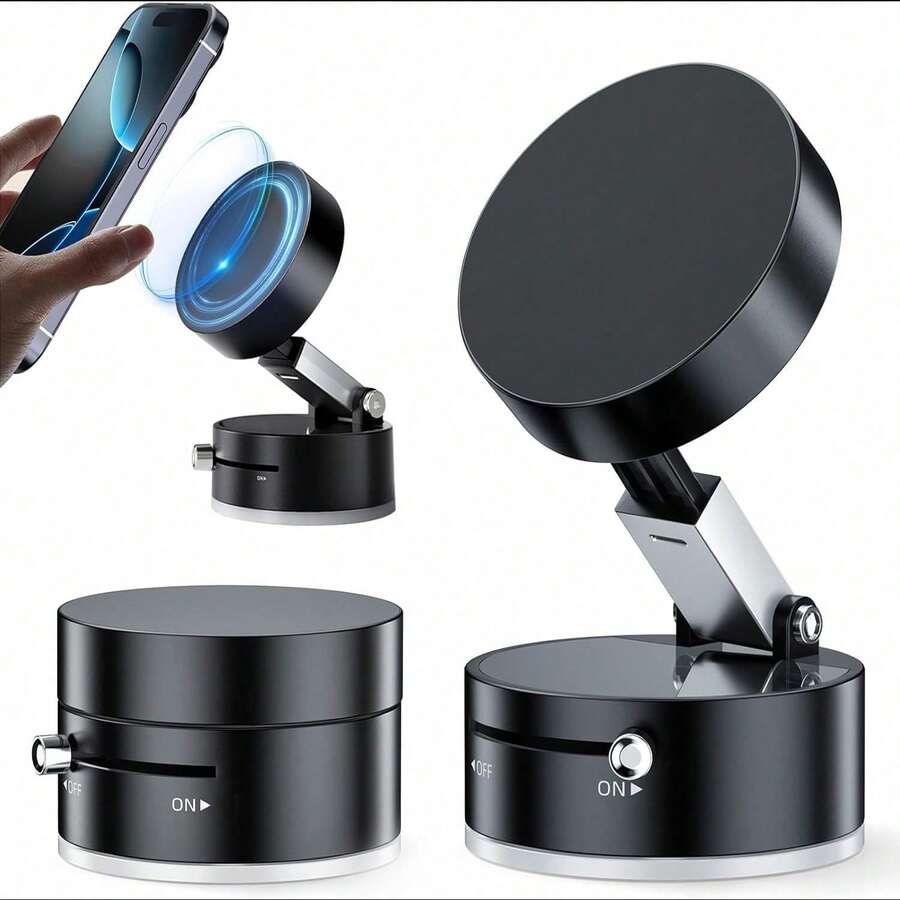 1pc Magnetic Phone Car Mount, Suction Cup Manual Magnetic Vacuum Suction Car Phone Holder, Strong Magnetic Grip, Double-Sided Vacuum Magnetic, 360° Hands-Free Foldable, Suitable For Video Watching And Navigation, Easy Installation - Multicolor - View 1