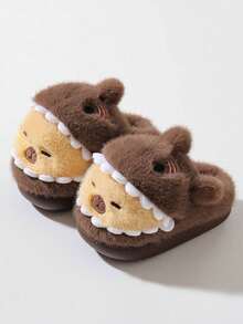 1 Pair Kids Cartoon Capybara Plush Slippers, Warm Simple Non-Slip Cute Fuzzy Slippers For Boys And Girls, Autumn/Winter New Style - Coffee Brown - View 4