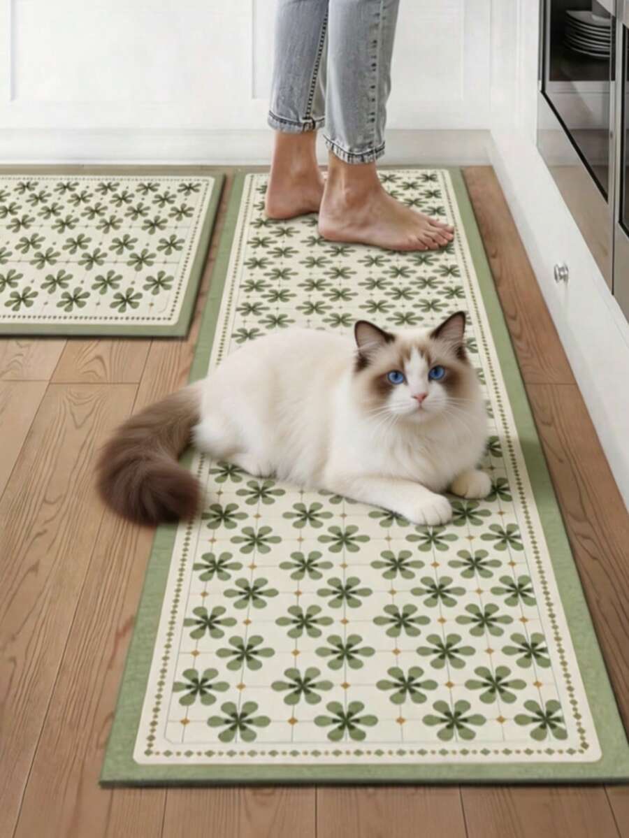1pc Green Floral Carpet, Kitchen Mat, Kitchen Rug, Doormat, Small Rug, Carpet, Runner Rug, Floor Mat, Home Decor, Area Rug, Outdoor Mat, Bedroom Carpet, Washable Rug - Multicolor - View 1