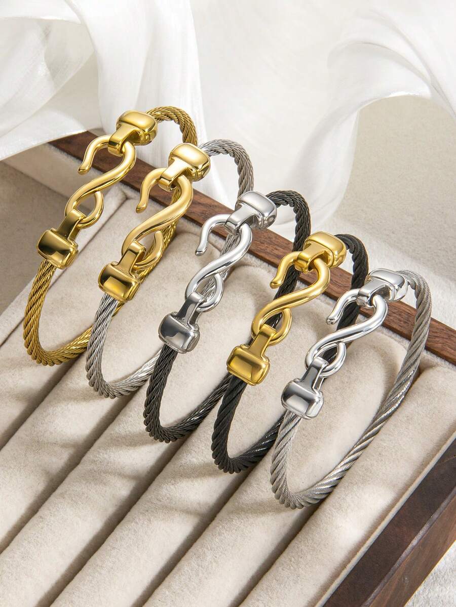 1pc Unisex Stainless Steel Infinity Symbol Open Cuff Bracelet, 18K Gold Plated Waterproof Non-Fading Bracelet, Couple Matching Jewelry Gift, Suitable For Men And Women Lovers