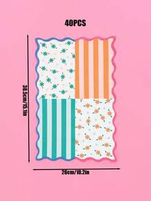 Colorful Vertical Stripe & Floral Disposable Napkins | Wavy Scalloped Edge, Fresh Contrast Print | Picnic BBQ, Bridal Shower & Holiday Table Setting Essential - Blue - View 9