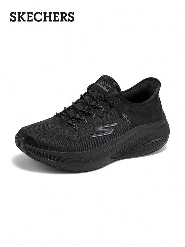 Skechers 女士閃穿GO RUN 免系鞋帶一腳蹬透氣網面通勤緩震跑鞋 - 黑色 - 查看 1