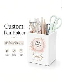 Personalized Photo/Name Desktop Storage Box & Pen Holder - Customized Photo Name Plate, Suitable For Office, Studio - Rounded Corner Storage Box, Can Store Makeup Brushes, Art Supplies, Pens - Teacher Gift, High-Quality Customized Gift - Multicolor - View 6