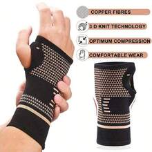 1 Stück Kupfer Handgelenk Kompressionsmanschette, atmungsaktive elastische Stütz-Handgelenkschutz, geeignet für Sehnenentzündung, Arthritis, Karpaltunnelsyndrom, ideal für Sport, Fitness, Tippen und andere Aktivitäten, Fitnessstudio Handgelenkband Zubehör - Schwarz - Übersicht 1