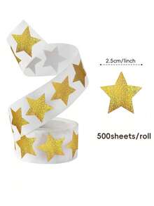 500pcs/Roll Shiny Gold Star Expression Stickers, Suitable For Classroom Teacher Reward Chart DIY Decoration Doodle Sticker Material Adhesive Tape Stickers - Gold Star - View 9