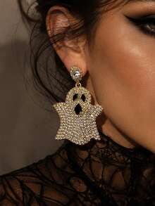 STONEFANS 1pc Shiny Rhinestone Ghost Dangle Earrings, Halloween Exaggerated Drop Earrings, Women's Party Costume Jewelry - Rhinestones - View 1