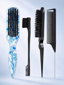 1pc Blue Daisy Smooth Back Comb, Unisex Hair Brush/Beard Brush, Hair Accessory, Suitable For Creating Smooth Ponytail Bun, Smoothing Frizz, Controlling Hairline, Backcombing Voluminous Style, Wide-Tooth Design For Easy Hair Parting And Sectioning - Daisy Pattern - View 9