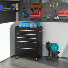 HOMCOM Workshop Trolley 5 Drawers Tool Trolley Empty Lockable Black | 4 Wheels, 2 Locking Brakes, 2 Keys, Ball-Bearing Drawer Slides - 黑色 - 查看 1