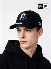 NEW ERA Brooklyn Nets Round Patch Baseball Cap, Black Soft Top Unisex Street Style Dad Hat - Black - View 1