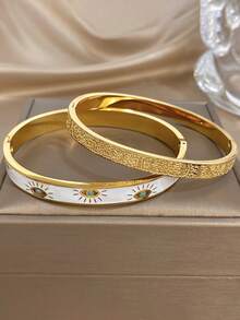Juego de brazaletes vintage blanco con efecto de goteo de aceite y ojo malvado para mujer, acero inoxidable hueco apilable, joyería para fiesta, Navidad y Halloween, regalo - Multicolor - Ver 4