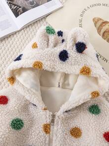 Áo khoác có mũ dệt jacquard lót giữ nhiệt cho bé gái, quần áo mùa đông - Màu be - Xem 1