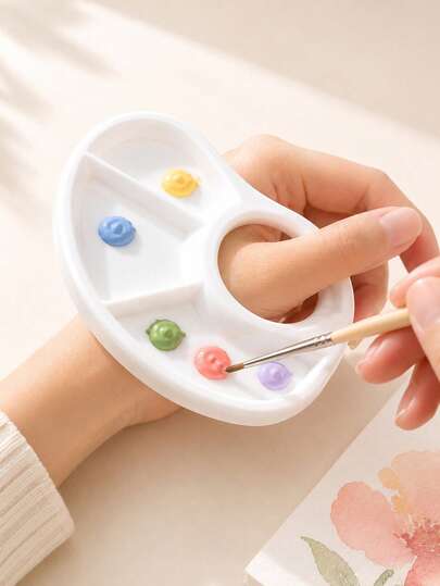 2/3/5 Stücke tragbare Farbpalette mit Daumenloch, 3D gedruckte Kunststoff-Mischpalette für Künstler, für Aquarell-, Acryl- & Ölmalerei, Reise- und Schul-Kunstbedarf