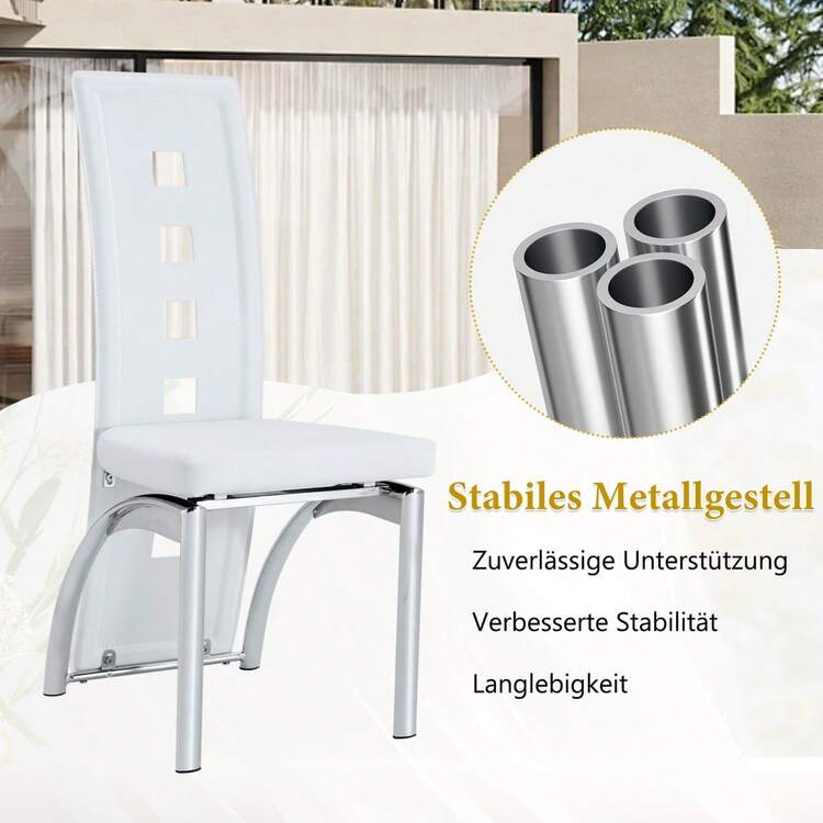 Matstolar - Vit + Silver + Metall + PU-läder + Set om 2 - Visa 8