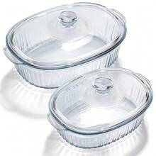 Senmeo Oval Glass Casserole Dish, Lidded Transparent Glass Ovenware, Fridge & Dishwasher Friendly Kitchen Catering Storage Bowl Oven Baking Pan - View 3