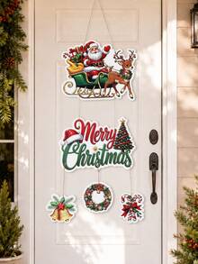 1 Set Christmas Paper Door Hanging Decor, Santa Claus Chimney Blank Wreath Snowman Gingerbread Man Hanging Ornament, Christmas Decoration, Christmas Party Supplies, Christmas Wall Hanging Decor, Holiday Front Door Sign, Home Decor, Winter Decor, Christmas Decoration, Christmas Decoration - Multicolor - View 2