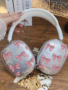 1pc Cartoon Bow Design Protective Case Compatible With Apple Over-Ear Headphones - Pink - View 2