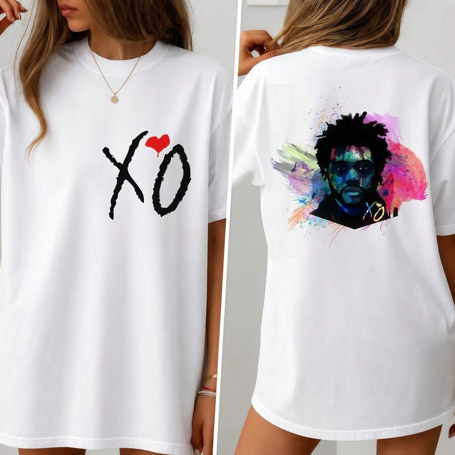 Unisex The Weknnd XO Watercolor Portrait Double Print - 黑色 - 查看 1