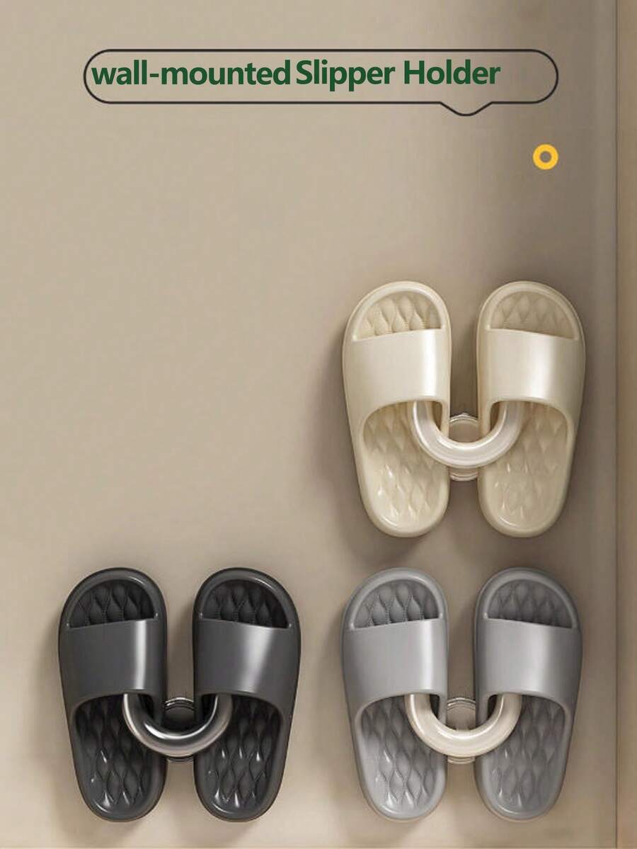 1/2 PCS Wall-Mounted U-Shaped Slipper Rack, Wall Mounted Bathroom Drying Rack, Cream Shoe Rack, Wall-Mounted U-Shaped Slide Rack; Wall Mounted Bathroom Drainage And Storage Rack, No Need For Perforated Cream Colored And Gun Gray Hooks - Multicolor - View 1