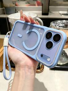奢華高端磨砂半透明掛繩大窗手機殼,適用於 iPhone 18 Pro Max 18 Pro 17 16 Pro Max 15 14 16 Plus 11 18 17 15 16 13,支持磁吸無線充電,防震雙色對比硬殼保護套 - 藍色 - 查看 3