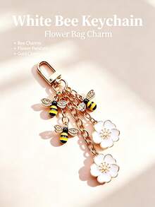Enamel Bee & Flower Keychain, Gold-Plated Rhinestone Bag Charm Pendant, Women's Car Key Ring, Pastoral Style Decorative Accessory. Sweet Garden Style Key Ring, Women & Girls Gift Accessory. Gift For Women, Birthday, Holiday Gift. - Multicolor - View 8