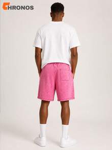 Men's Washed Black Shorts Oversized Loose Fit Drawstring Streetwear Athletic Casual Shorts With Pockets - 玫紅色 - 查看 6