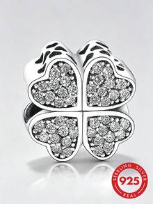 HuooNew 1pc Exquisite Cubic Zirconia Decor Clover Design Silver DIY Bead For Women For DIY Jewelry Making Valentines - Silver - View 1