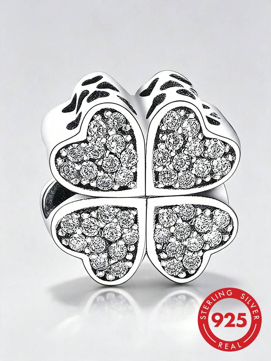 HuooNew 1pc Exquisite Cubic Zirconia Decor Clover Design Silver DIY Bead For Women For DIY Jewelry Making Valentines - Silver - View 1