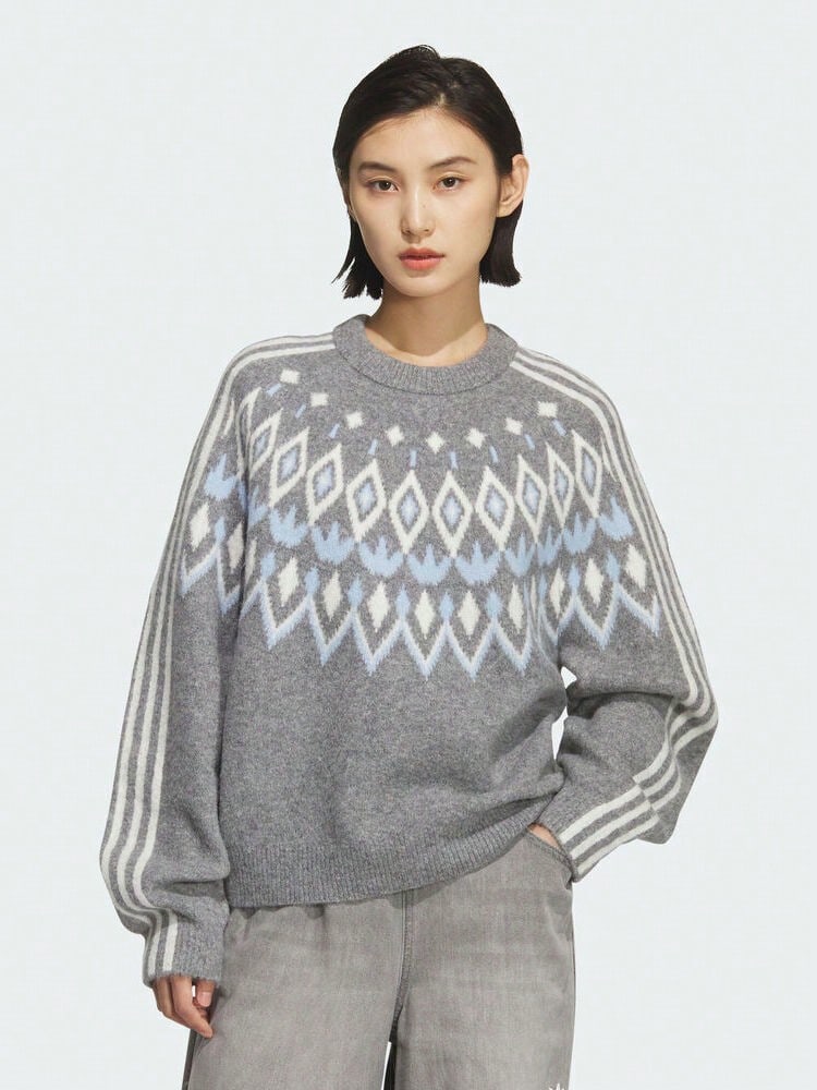 Adidas Originals Women's FAIR ISLE CREW Sweater Pullover KS5964 - Grey - View 1