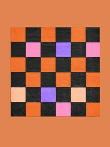 Halloween Ghost Napkins, Black Paper Napkins With Cute White Ghost Design, Orange Purple Checkerboard Disposable Dinner Napkins For Spooky Halloween Party, Boo Party Table Decor Supplies - Style 1 - View 4