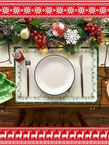 1pc/4pcs/6pcs,Christmas Tree,Pine Tree,Gift Print Table Mat,Rectangular Tablecloth,Washable,Suitable For Family Dinner,Coffee Table,Durable Kitchen And Dining Room Decor,Table Decoration Party And Scene Decoration,Home Decor - Multicolor - View 4