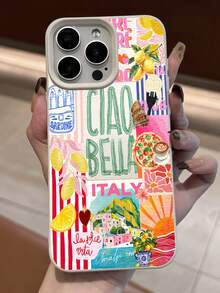 1pc White Matte Minimalist Lens Protection Italian Lemon Collage Pattern Phone Case, Personalized Compatible With IPhone 16 Pro Max/17/16/15/14 Plus/13/12/11/Air And Series - Multicolor - View 3