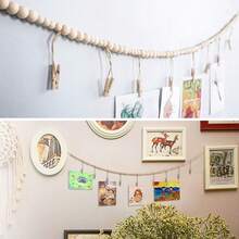 Home Decor Hanging Photo Display Wooden Bead Clips, Natural Wood Bead String Photo Storage Tassel Garland, Suitable For Home Wall Decoration - Multicolor - View 7