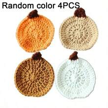4/1pc Pumpkin Crochet Coaster Set, 4 Colors, Handmade, Highly Absorbent, Suitable For Autumn Thanksgiving, Halloween Home Decor, Rustic Coffee Table Mat, Cute Autumn Kitchen Accessory, Perfect Autumn Gift For Friends, Family And Coffee Lovers - Model B - View 4