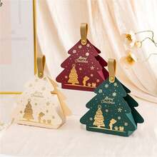 34/68/106pcs Christmas Tree Shaped Gift Boxes, Gold Foil Stamping, Burgundy And Green Paper Boxes, Deer Pattern, Suitable For Holiday Decoration, Party Tabletop Decoration, Table Centerpiece Decoration, Includes Christmas Stickers - Multicolor - View 7