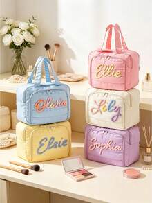 1pc Personalized Name Pink Blue Makeup Bag Bridesmaid Makeup Storage Pouch Glitter Bride Party Wedding Favor Proposal Gift - Multicolor - View 10