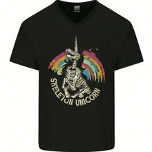 Skeleton Unicorn Skull Heavy Metal Rock Mens V Neck Cotton Maglietta- - 款式 - 查看 1