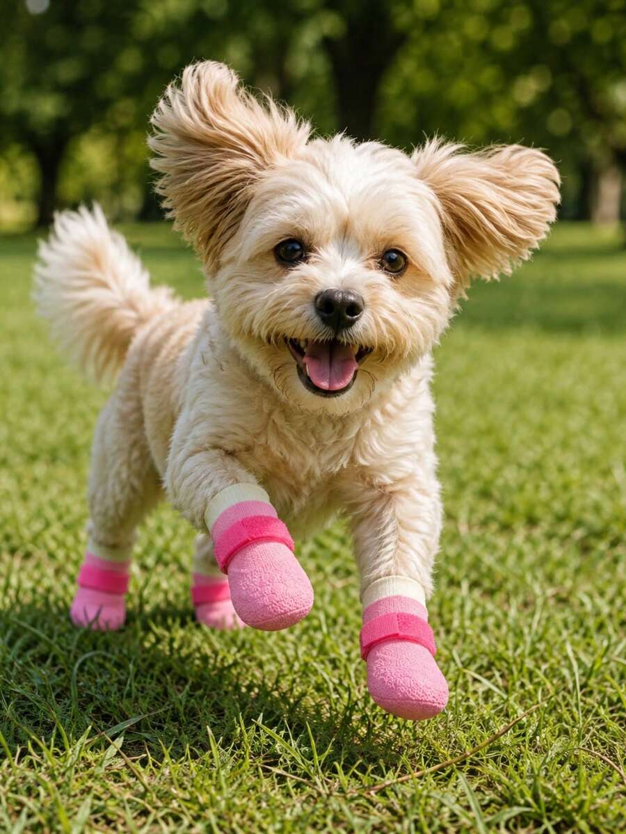 4pcs Waterproof Dog Boots, Suitable For Small And Medium Dogs, Non-Slip Soft Sole Pet Shoes, With Adjustable Straps, Washable And Reusable, Paw Protection For Rainy, Snowy And Hot Pavement - Pink - View 1