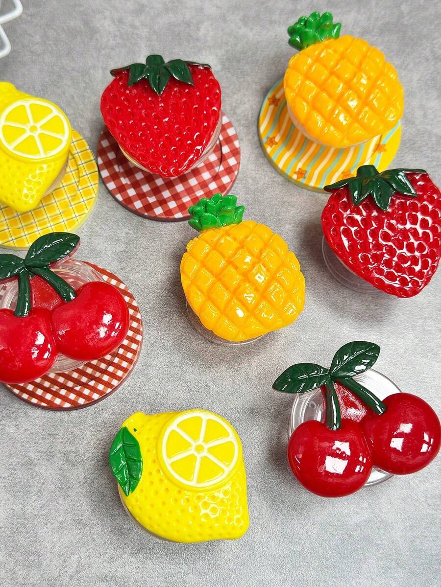 3D Realistic Fruit Themed Phone - Cute Strawberry, Pineapple, Cherry And Lemon Telescopic Desktop Stand - Multicolor - View 1