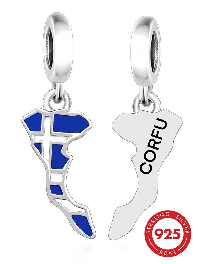 HuooNew 1pc 925 Sterling Silver CORFU Map Pendant, Commemorative Gift - Silver - View 2