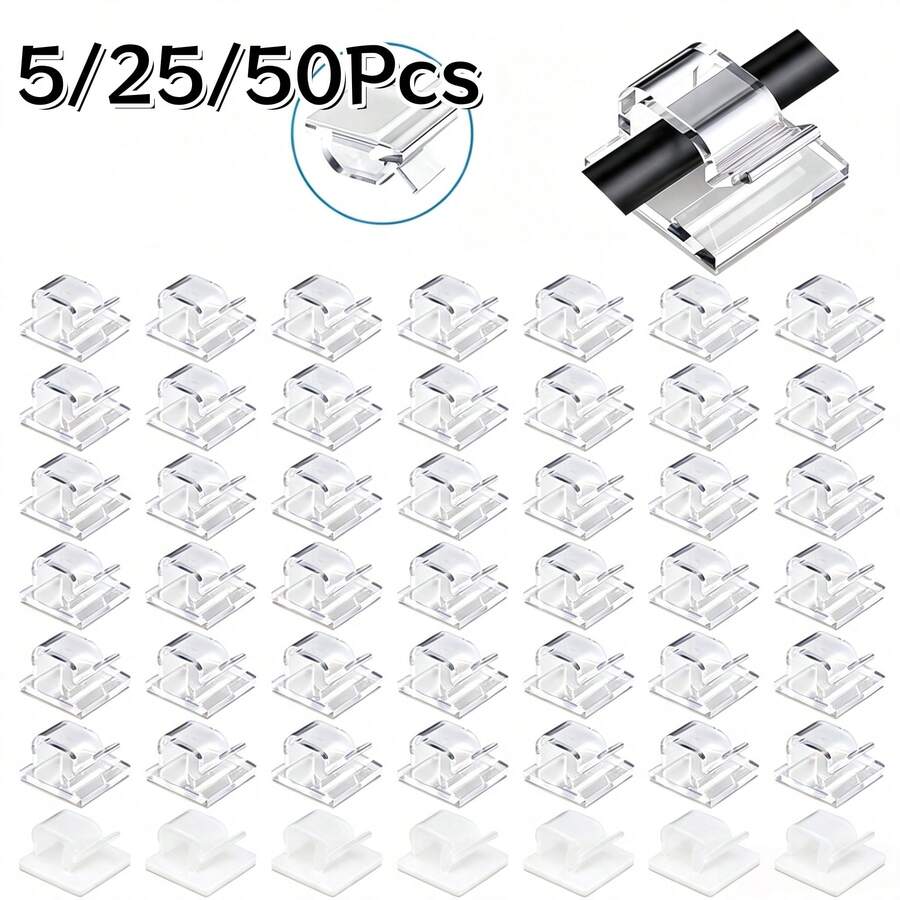 5/25/50Pcs Adhesive Cable Clips - Strong Wire Clips, Durable Plastic Wire Brackets For Cable Management, Small Wire Cable Organizer