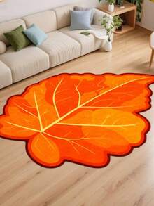 1pc Leaf Pattern Plush Thickened Carpet, Warm Fuzzy Rug For Autumn/Winter, Decorative Floor Mat For Bedroom, Living Room, Home Decor, Washable - Multicolor 2 - View 1
