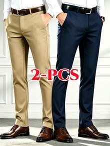 2pcs Men's Spring/Autumn Business Professional Fashion Casual Suit Pants, Suitable For Office Commute, Weekend Outings And Other Occasions - Multicolor - View 3