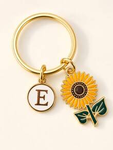 Llavero de girasol personalizado, regalo para niñas, temporada de graduación, Día de la Madre, regalo de llavero de girasol, pequeño regalo de vuelta a la escuela, llavero de flor amarilla, llavero para mujeres, accesorio de llavero para coche - Letras amarillas de girasol - Ver 3