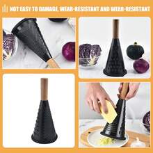 Stainless Steel Cone Cheese Grater, Multi-Function Vegetable Shredder With Wooden Handle And Non-Slip Base For Cheese, Garlic, Potato And Carrot - Black - View 3