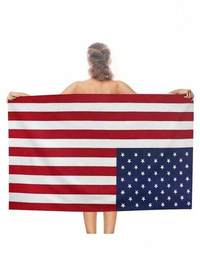 1pc American US Flag Beach Towel, Large Soft Absorbent Patriotic Print Towel  Beach Pool Vacation,Beach Essential,Beach Towel,Cruise Essential,Beach,Beach Towels Oversized