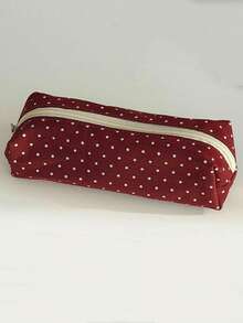 1pc Cute Polka Dot Small Pencil Case, Ruched Fabric Zipper Pen Pouch For School Stationery Storage - Multicolor - View 10